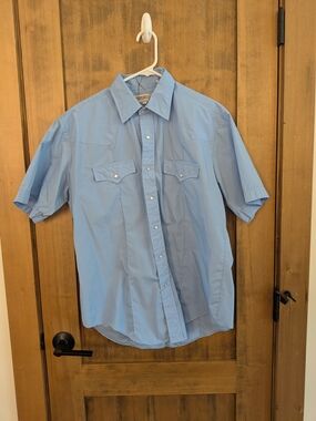 Men's Light Blue Short-Sleeve Button-Down Western Shirt